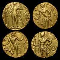 Gupta gold coins, Chandragupta Samudragupta Kumaragupta, archer type variety.